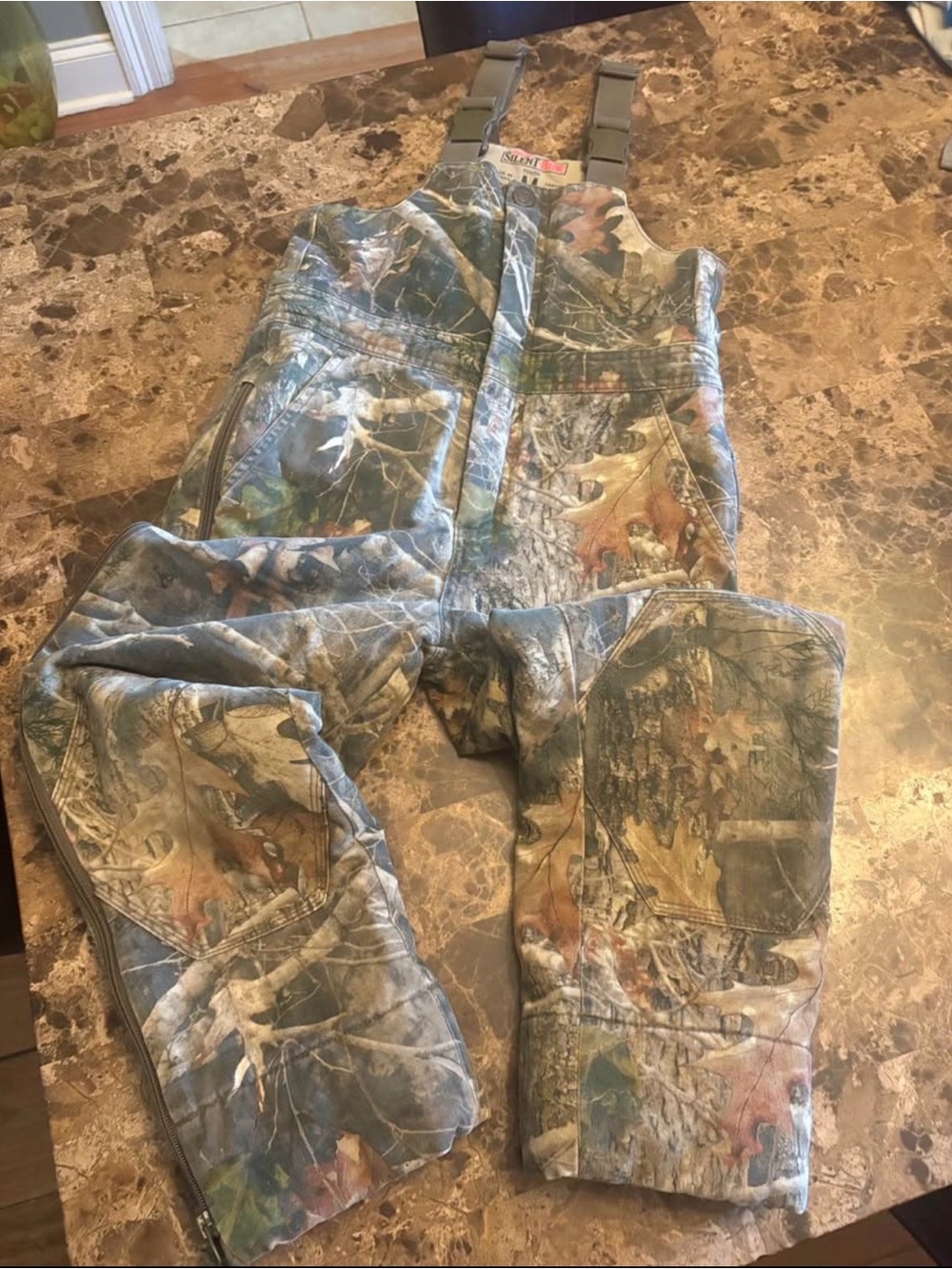 RedHead youth Camo Cargo Bib Overalls in Green and Brown
